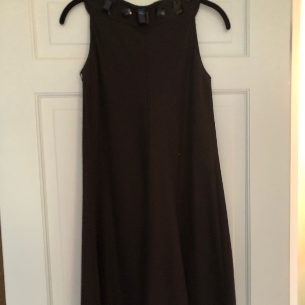 Brown swing dress jewel neckline